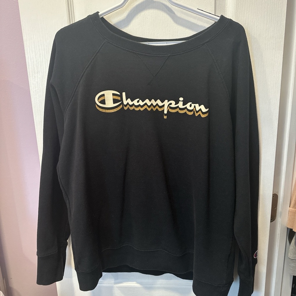 Champion Black Crewneck with Gold Logo